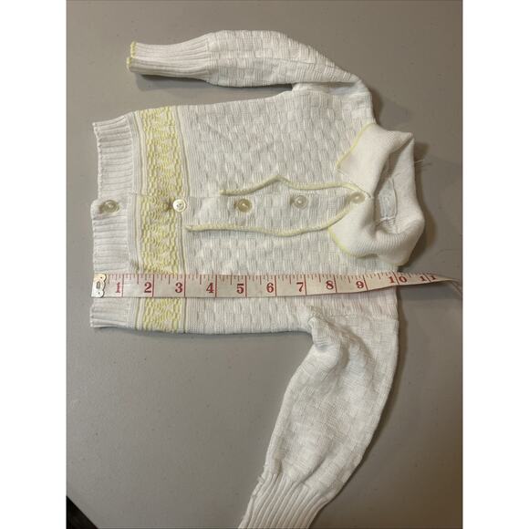 VTG Infant Cardigan Sweater Friedknit Creations White With Yellow Trim - Picture 4 of 7